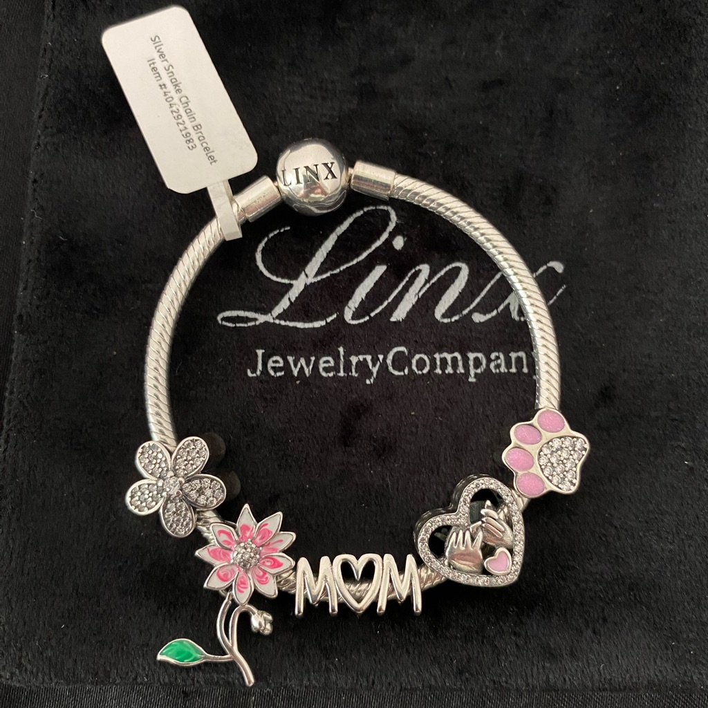 Linx Snake Chain Bracelet With Pink Mom Themed Charms 159$